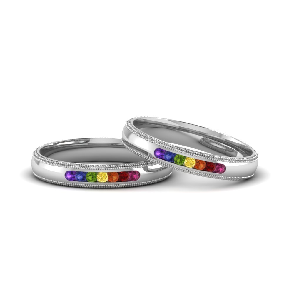 FOXI YOUTH Lovers Surgical Steel LGBT Gay Pride Lesbian Rainbow Colorful CZ Stone Inlay Band Ring Promise Wedding Engagement Rings:Silver-13# 
