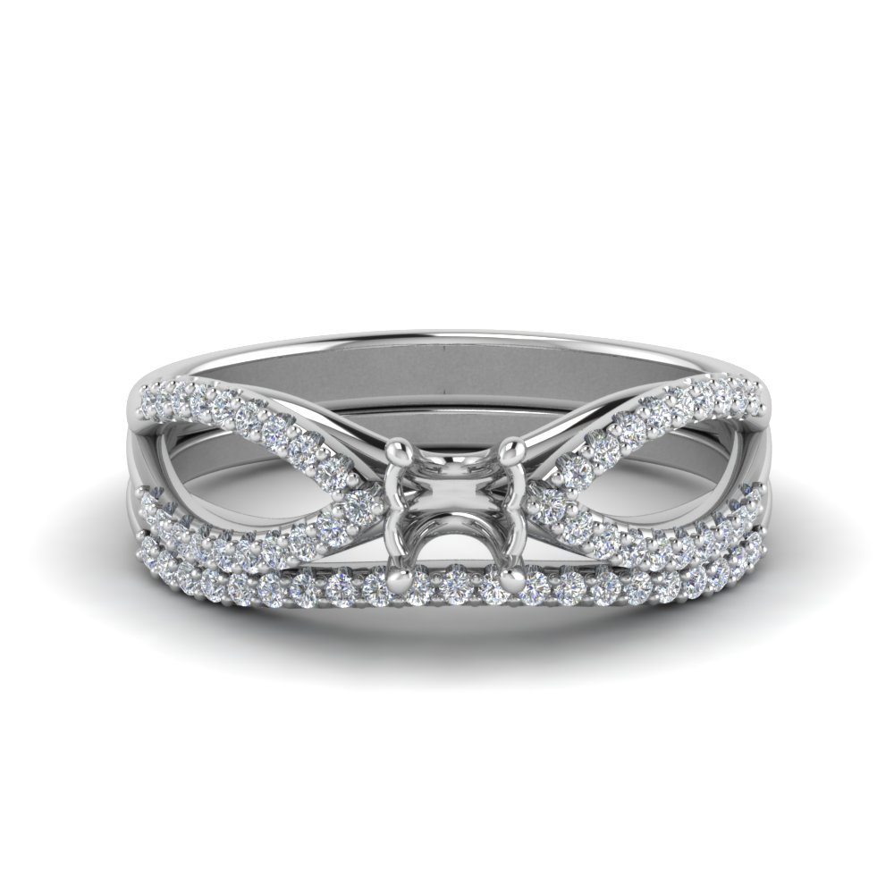 Reverse Pave Split Shank Semi Mount Diamond Wedding Ring Set ...