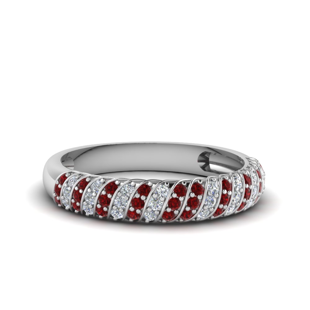 rope design pave diamond wedding band with ruby in 14K white gold FDENS3048BGRUDR NL WG
