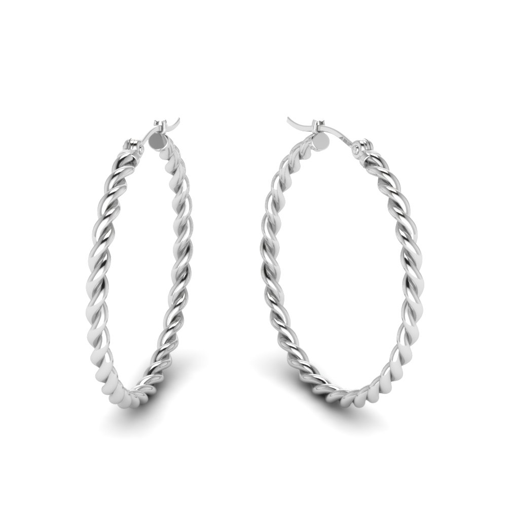 Rope Hoop Earring For Women In 14K White Gold | Fascinating Diamonds