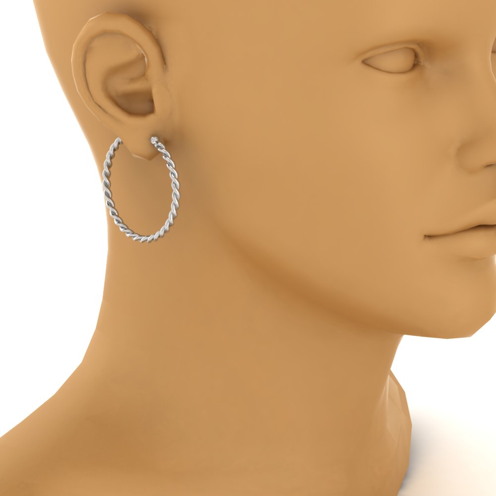 Rope Hoop Earring For Women In 14k White Gold Fascinating Diamonds 0392