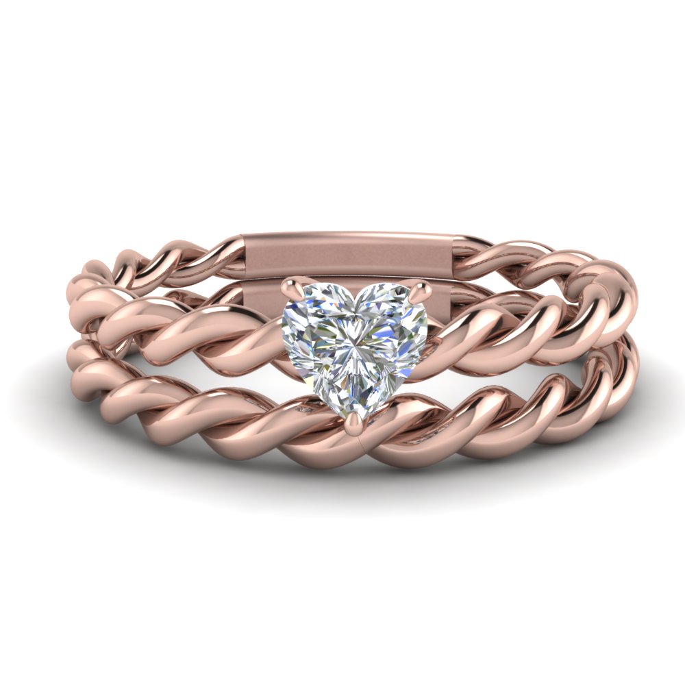 Heart Twisted Rope Solitaire Bridal Set In 14K Rose Gold | Fascinating ...