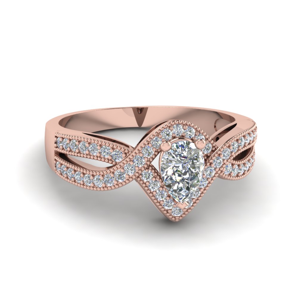 Pear Cut Rose Gold Halo Engagement Rings
