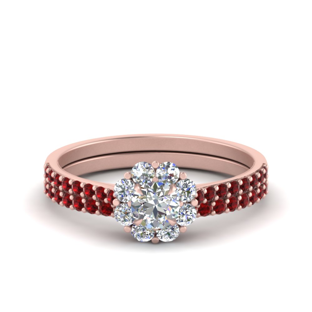 Ruby Halo Bridal Ring Set