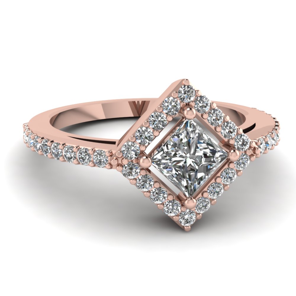 Rose Gold Filigree Halo Square Engagement Ring