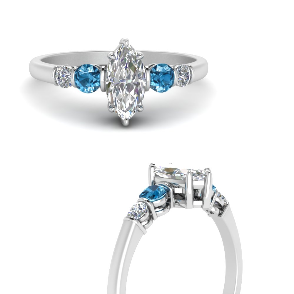 14k Gold Oval Blue-Topaz and Diamond Heart Shape Swirl Filigree Fashion Promise Ring 6 x 4 MM ctw 0.40 Carat