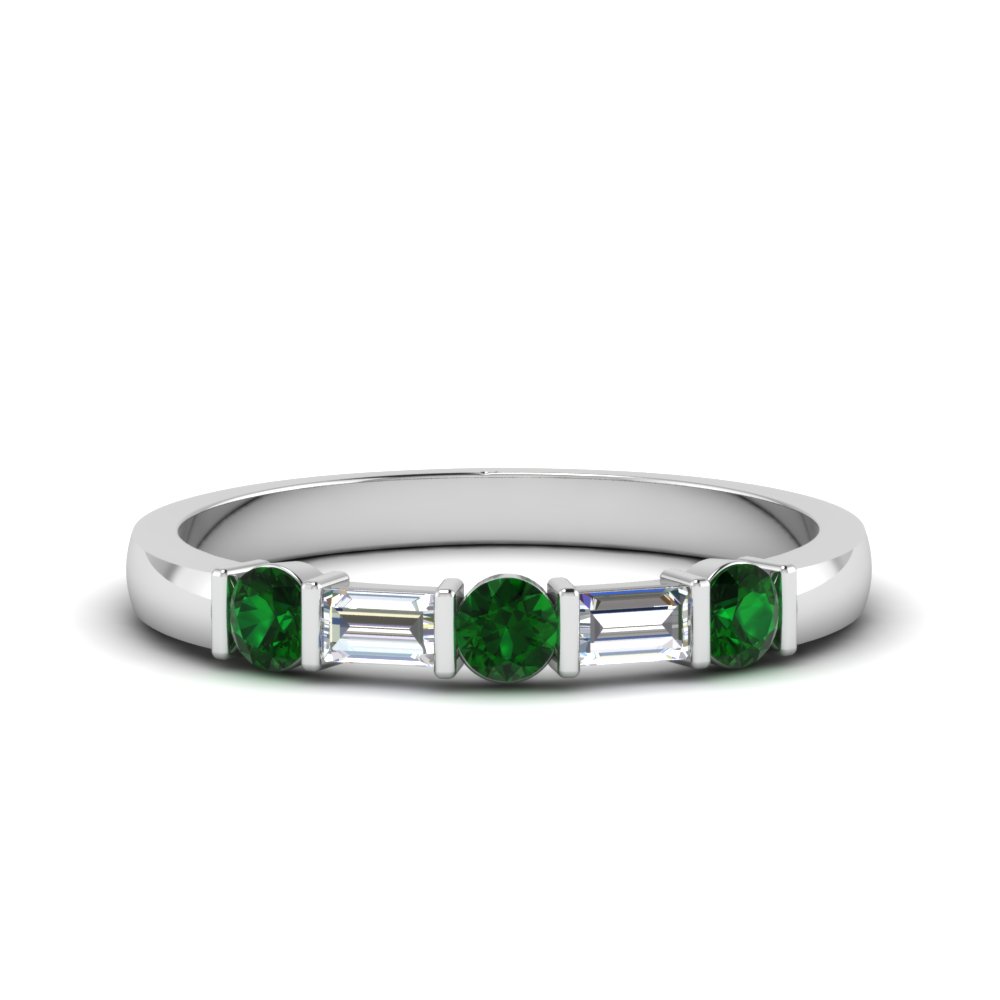 round and baguette diamond band with emerald in 950 Platinum FDWB1912BGEMGR NL WG