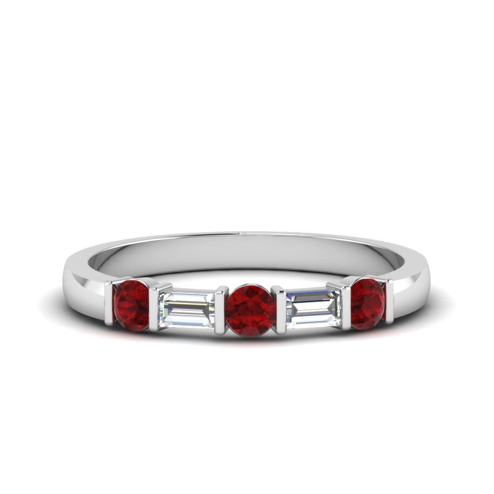 round and baguette diamond band with ruby in 18K white gold FDWB1912BGRUDR NL WG