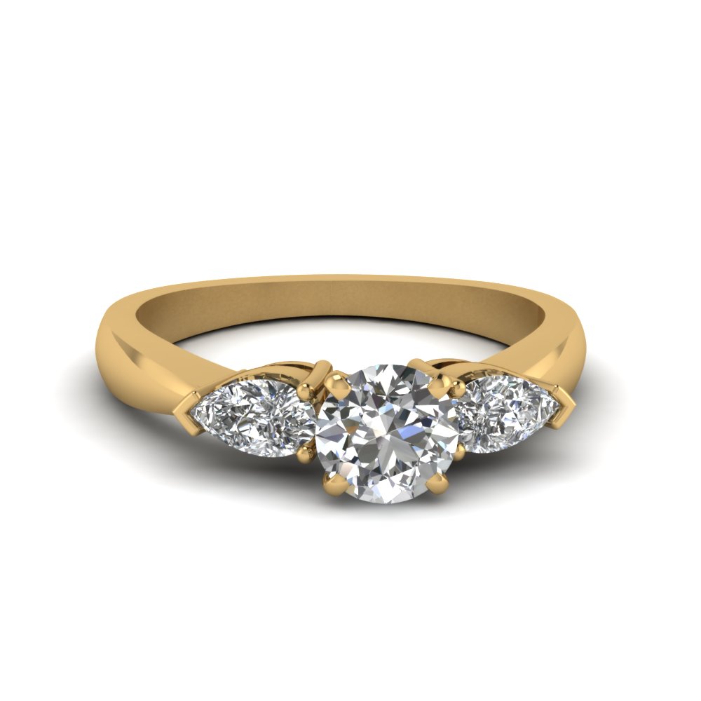 Round And Pear Diamond 3 Stone Engagement  Ring  In 18K 