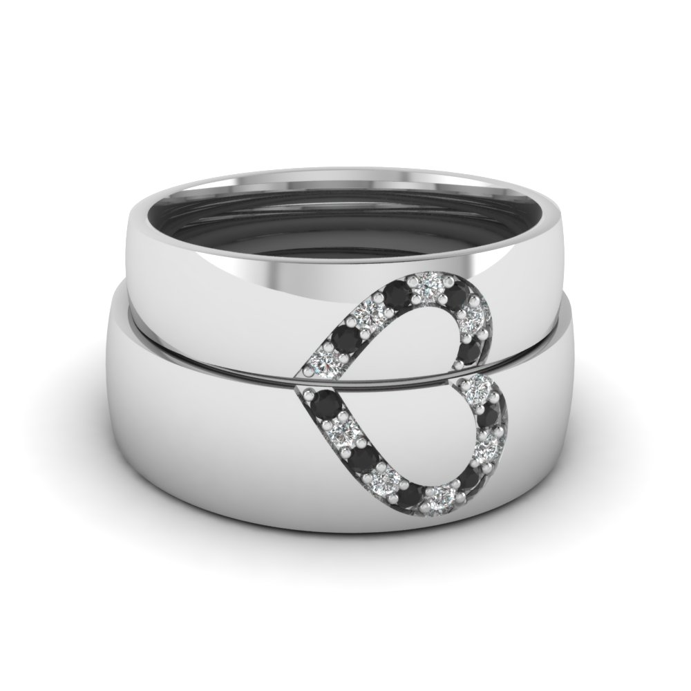 his and her matching wedding band with black diamond in FD1144BGBLACK NL WG