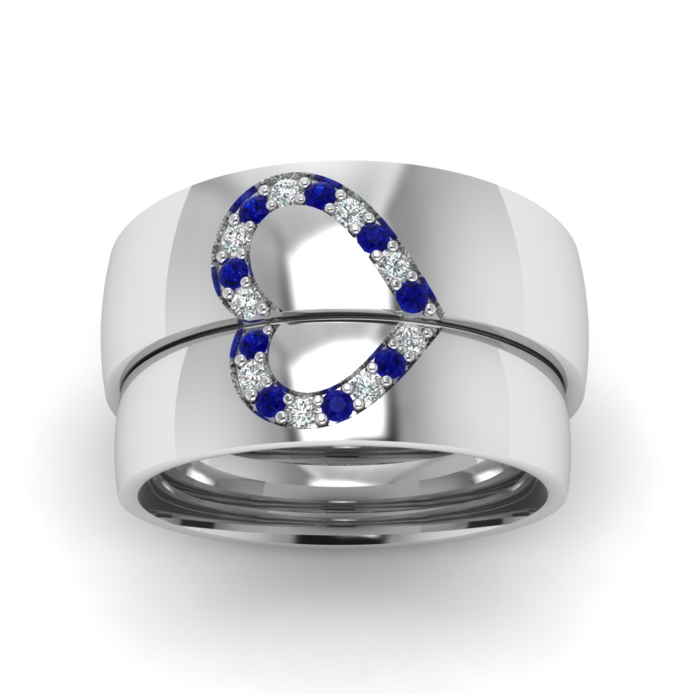 His And Her Diamond Matching Wedding Band With Sapphire In