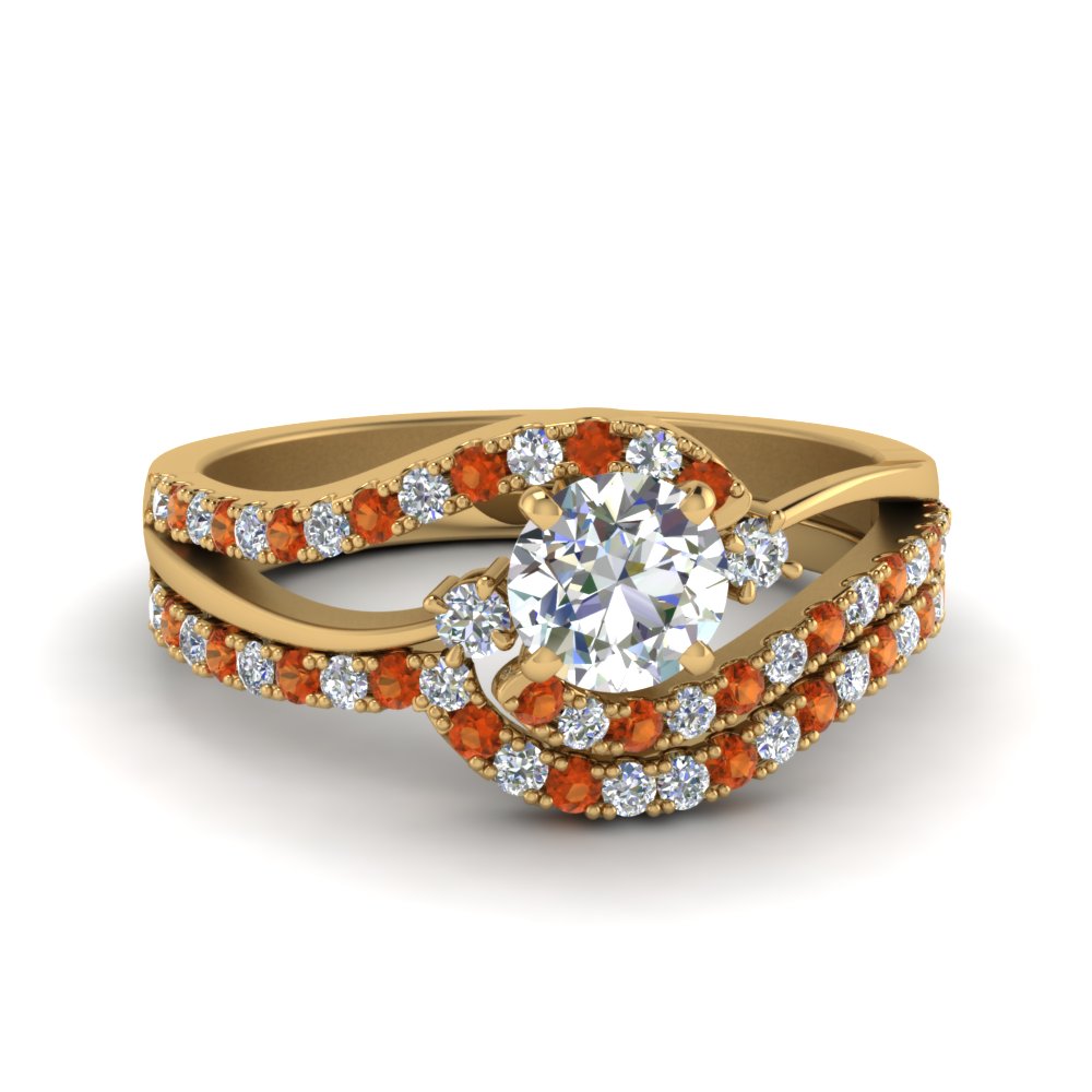 Round Cut Orange Sapphire Ring Sets 
