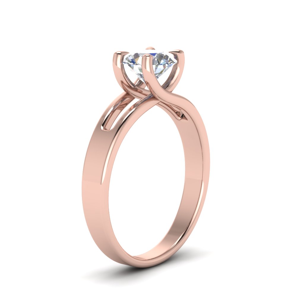 Round Cut 4 Prong Swirl Solitaire Diamond Engagement Ring In 14K Rose ...