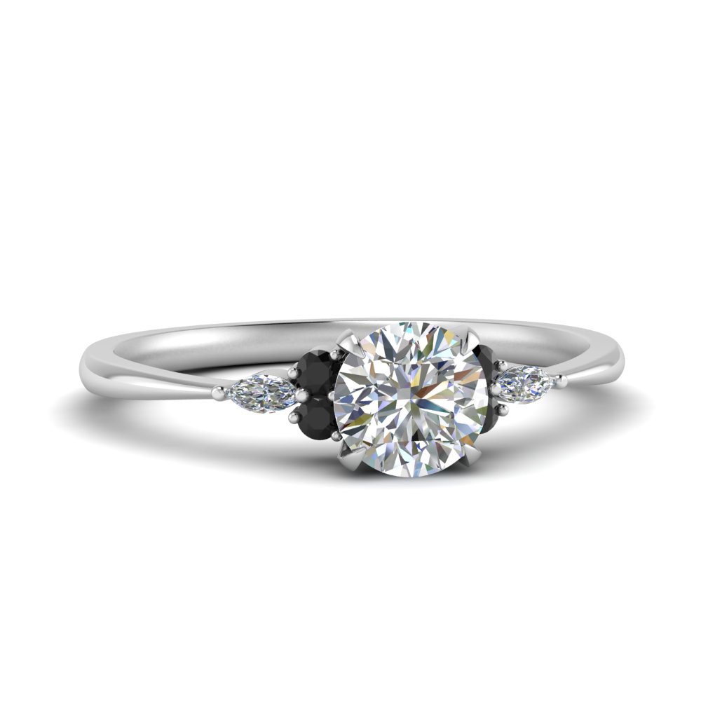 Round Cut Accented Marquise And Round Ring With Black Diamond In 14K ...
