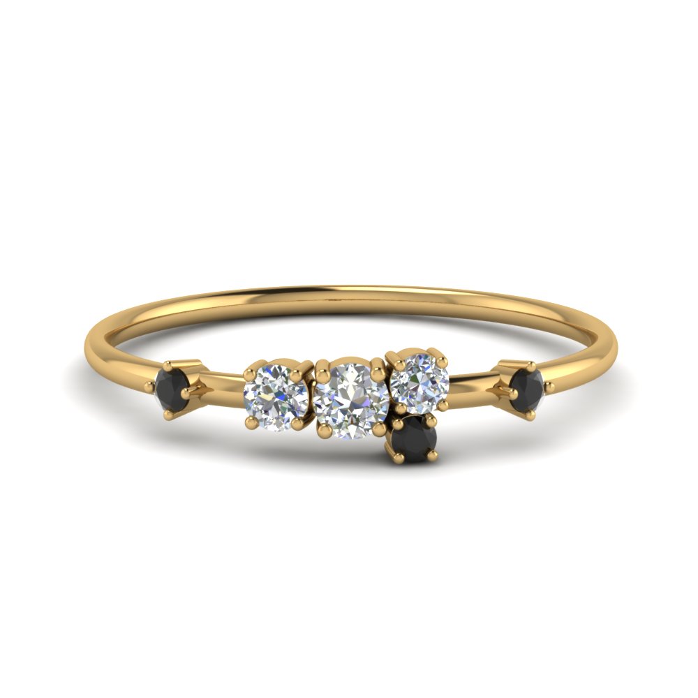 round cut asymmetrical engagement ring with black diamond in 14K yellow gold FD8354RORGBLACK NL YG