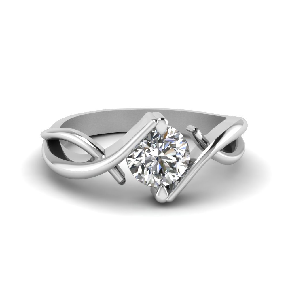 Round Cut Beautiful Twist Single Diamond Engagement Ring In 14K White Gold FDENR9500ROR NL WG 