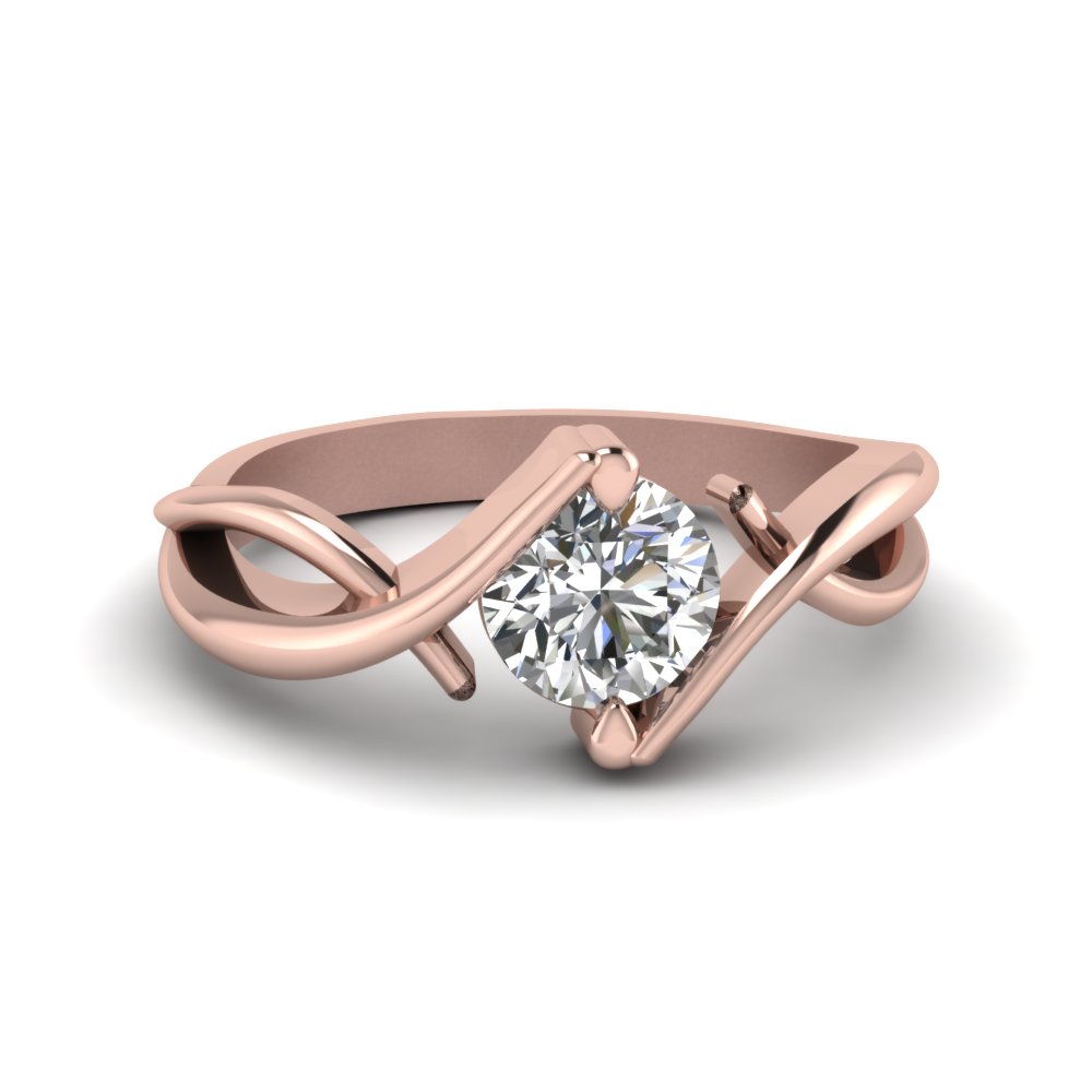 Beautiful Twist Single Diamond Engagement Ring In 18K Rose ...