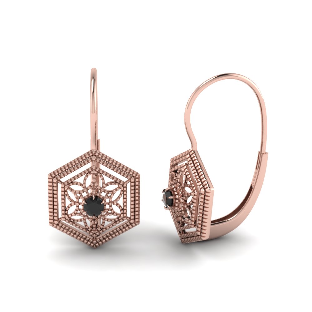 Black Diamond Filigree Leverback Earring In 14k Rose Gold Black Diamond Filigree Leverback Earring In Fdear650209gblack Nl Rg Jpg