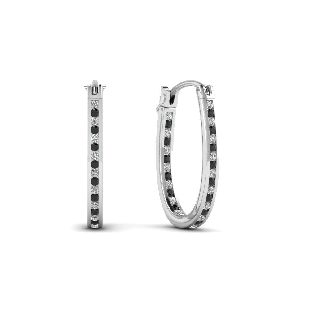 Round Cut Black Diamond Hoops Earrings With White In 18k Round Cut Black Diamond Hoops Earrings With White