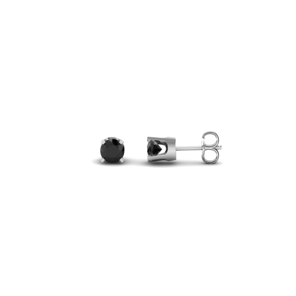 Round Cut Black Diamond Stud Earrings In 14k White Gold