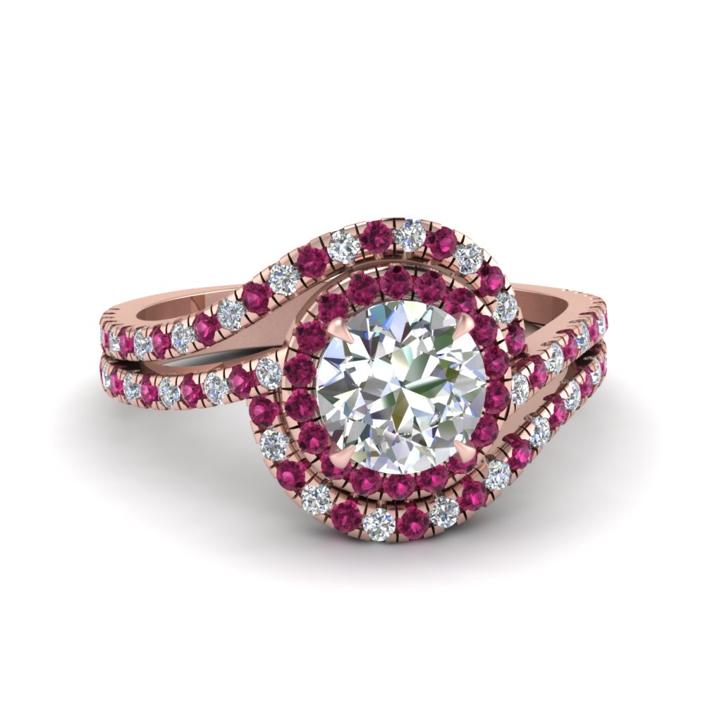Pink Sapphire Double Halo Rings