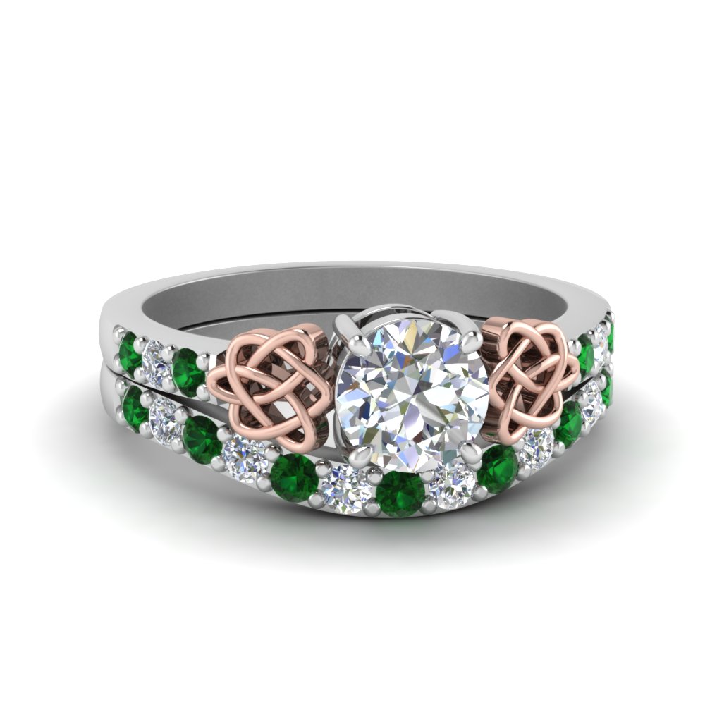 celtic wedding band ladies emerald and diamond set