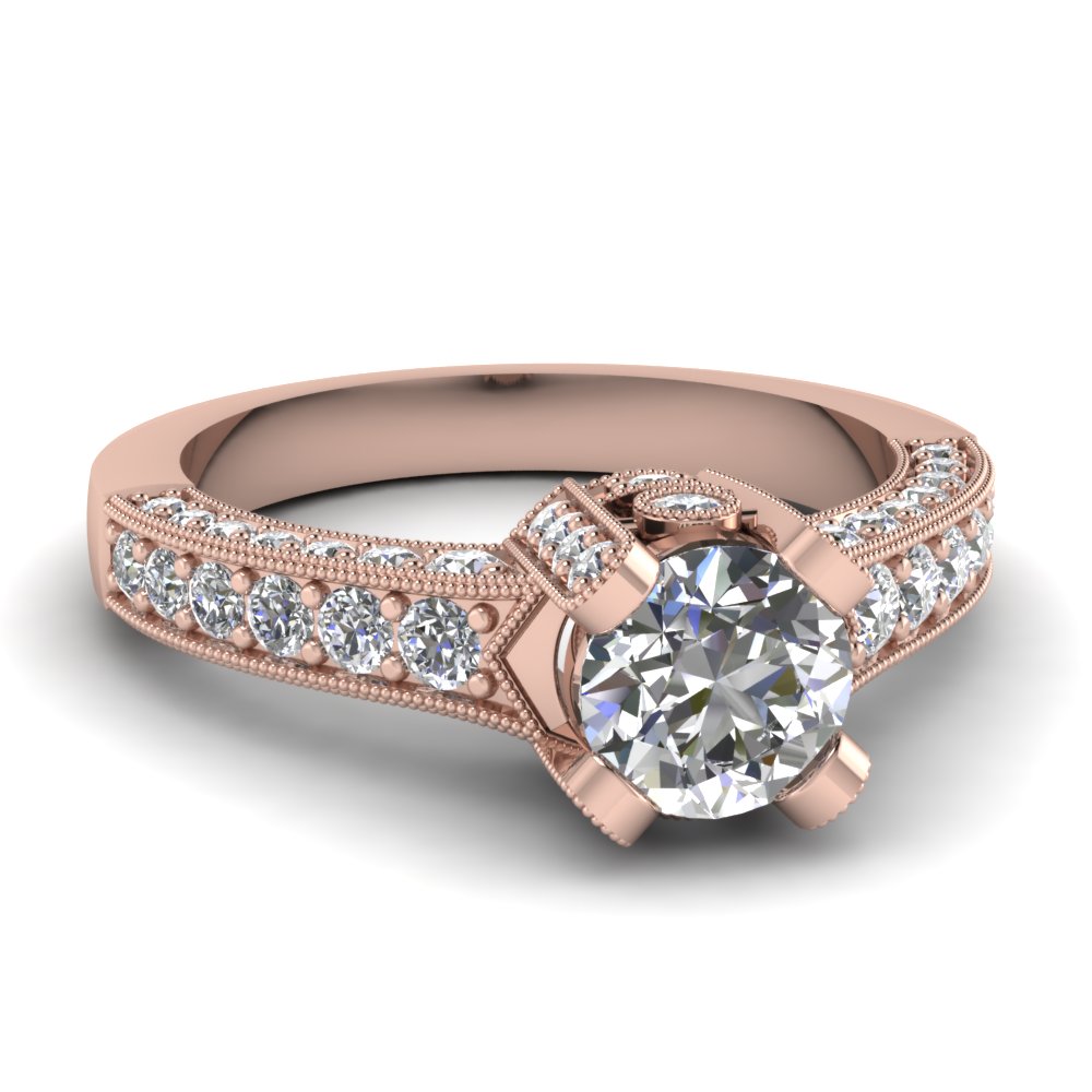 Round Cut Crown Diamond Antique Vintage Engagement Ring In 14k Rose Round Cut Crown Diamond Antique Vintage Engagement Ring In Fdenr821ror Nl Rg