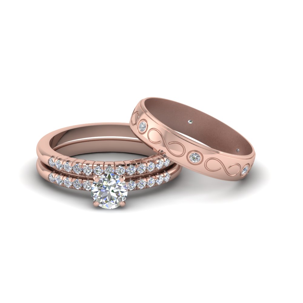 Round Cut Daimond Trio Matching Wedding Set For Him And