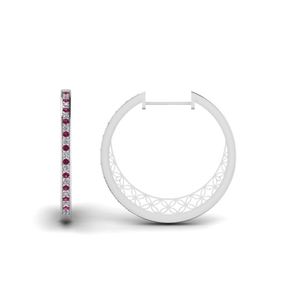 pave small hoop diamond earring with pink sapphire in FDEAR1108GSADRPI NL WG.jpg