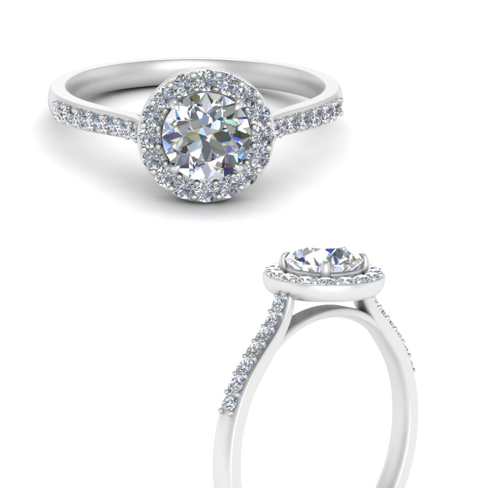 Round Cut Delicate Halo Diamond Engagement Ring In 14K White Gold ...
