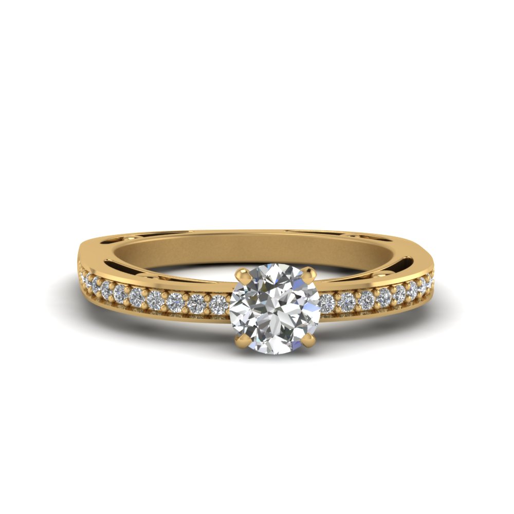 Round Cut Delicate Pave Diamond Engagement Ring In 18K Yellow Gold ...