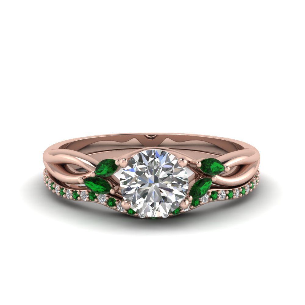 Delicate Petal Emerald Accent Bridal Set