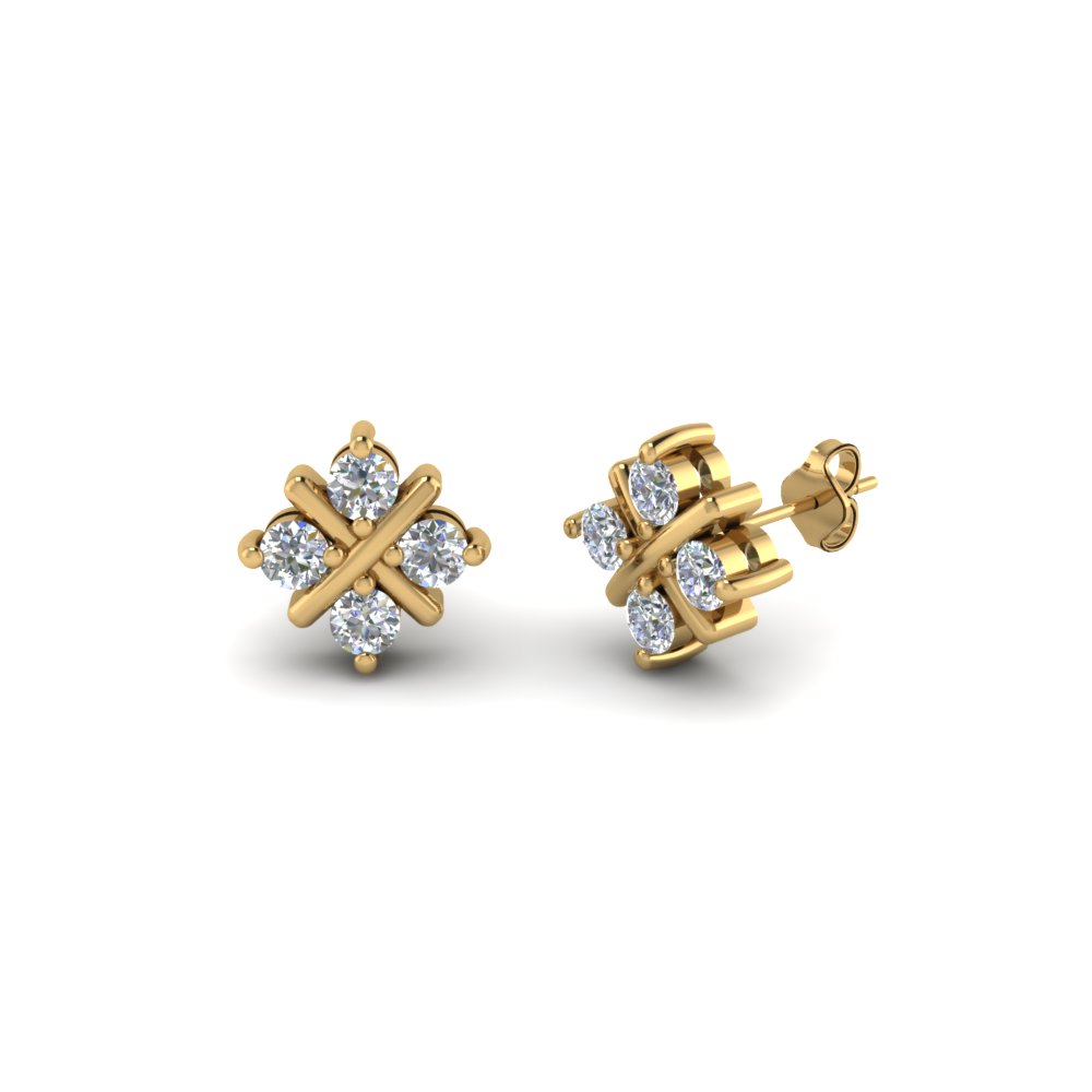 Square Criss Cross Diamond Stud Earring In 18k Yellow Gold Square Criss Cross Diamond Stud Earring In Fdear40004 Nl Yg