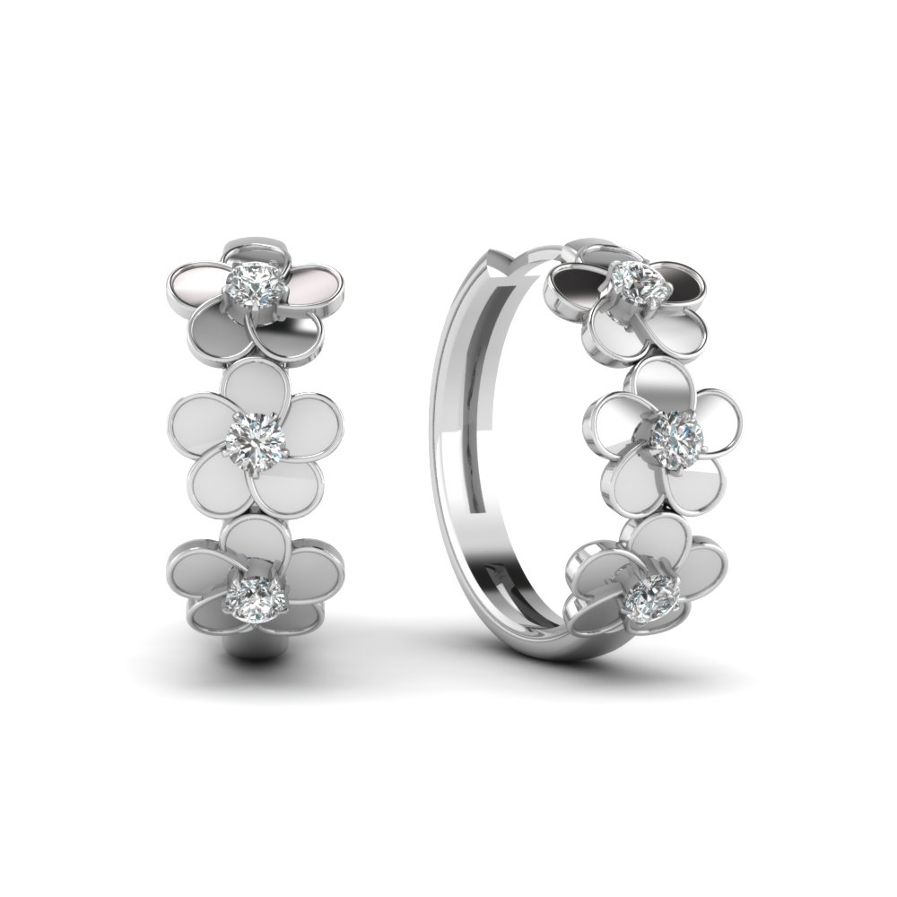 Round Cut Diamond Blossom Delight Hoop Earrings In 18k White Gold Round Cut Diamond Blossom Delight Hoop Earrings In
