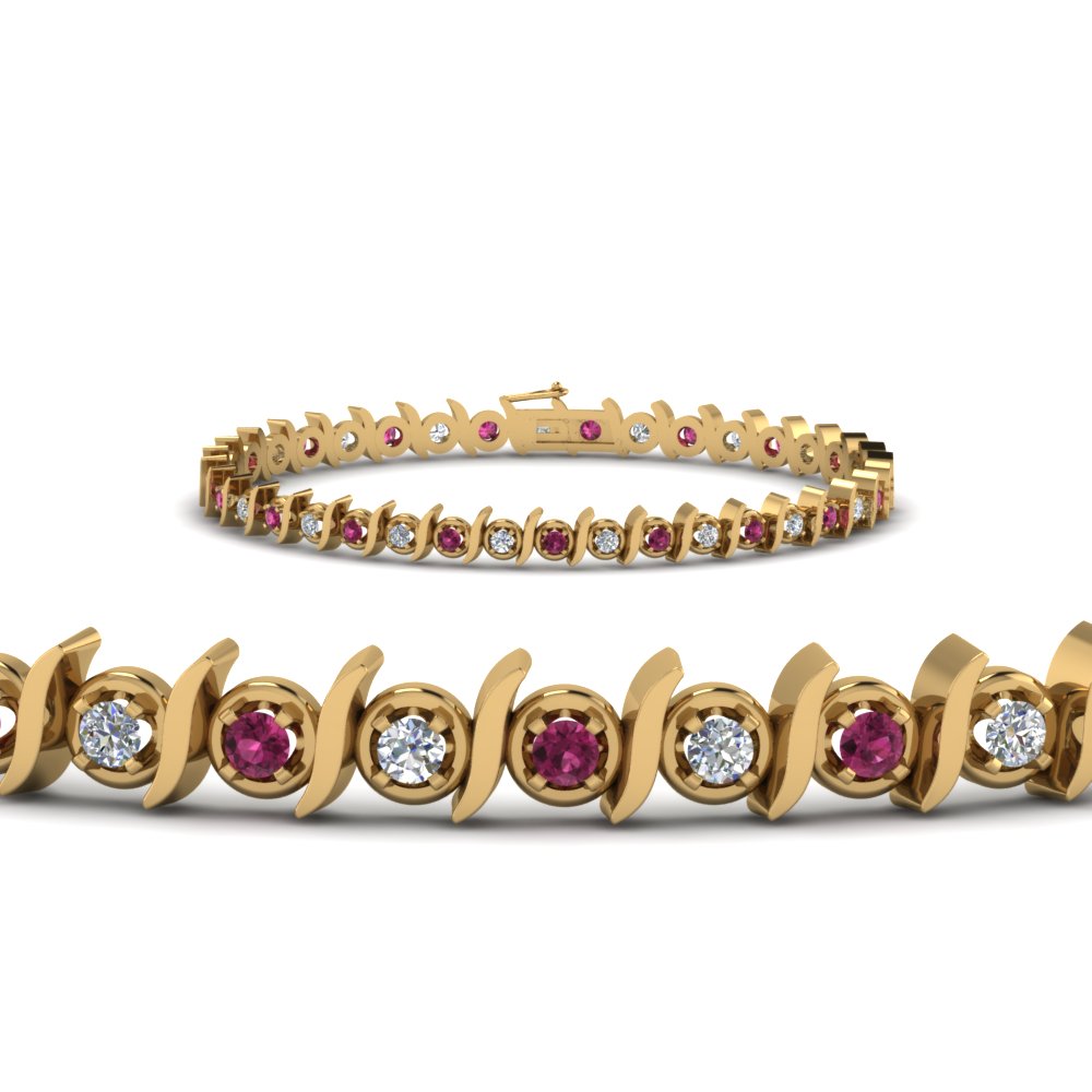 timeless diamond tennis bracelet with pink sapphire in FDBR67411GSADRPI NL YG.jpg