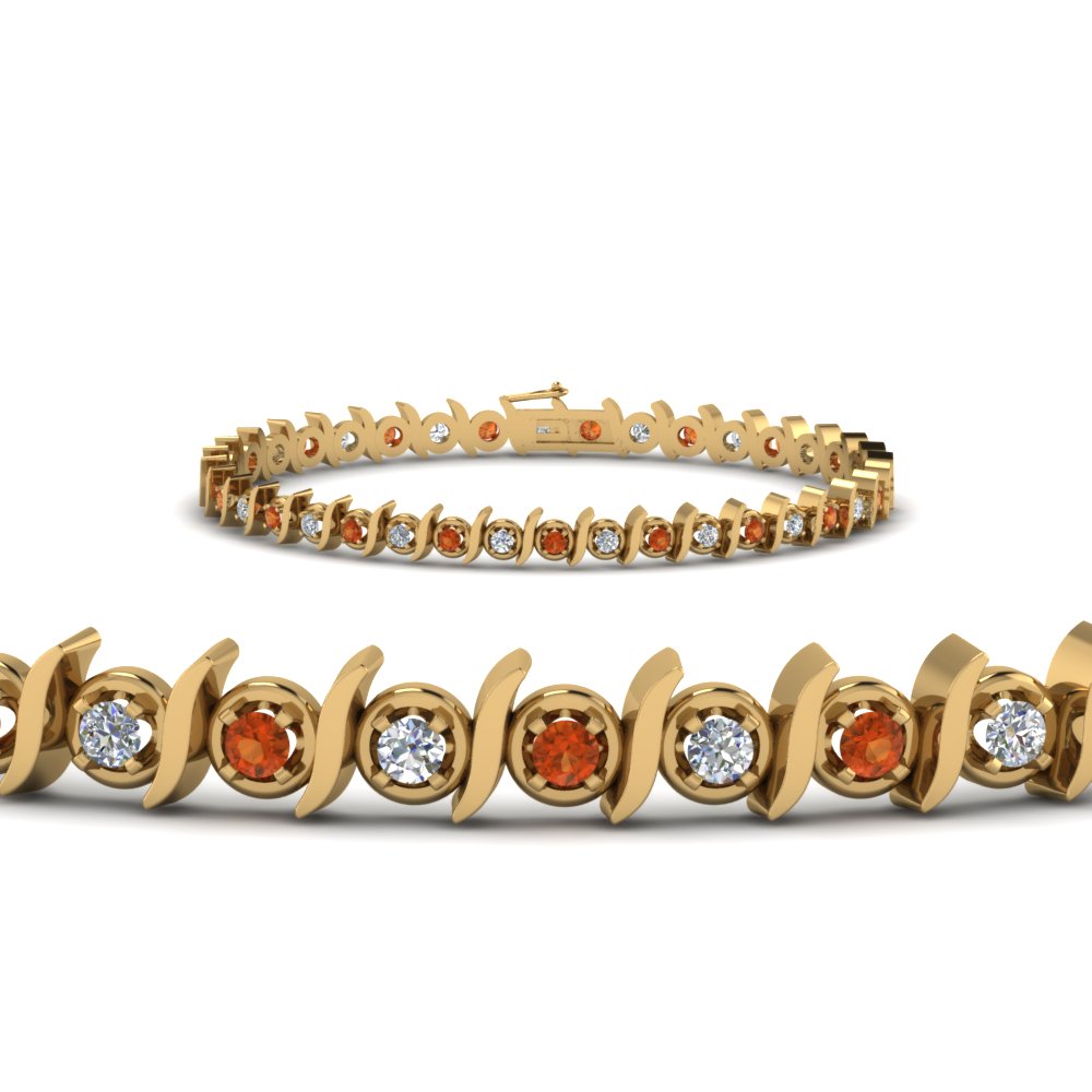 timeless diamond tennis bracelet with orange sapphire in FDBR67411GSAOR NL YG.jpg