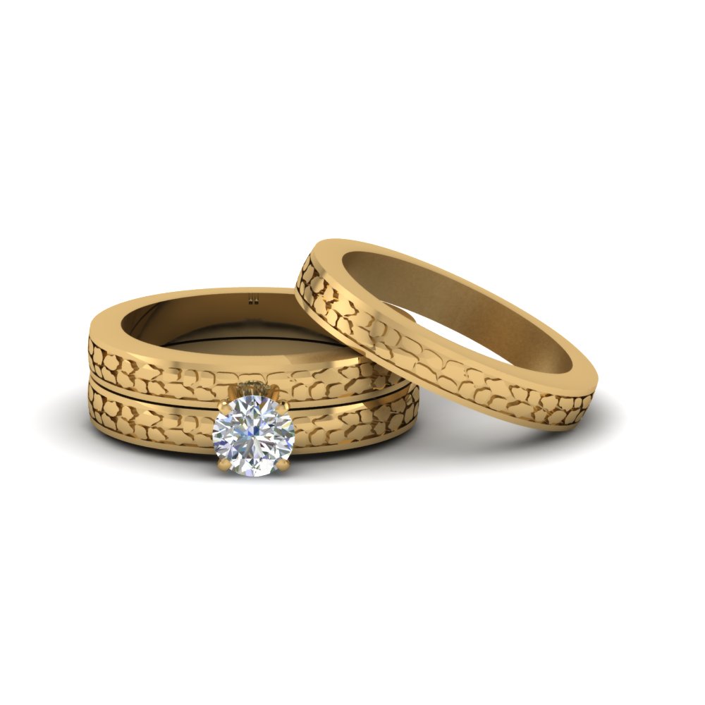 Round Cut Twist Rope Design Diamond Bridal Ring Sets In 14K Yellow Gold | Fascinating Diamonds
