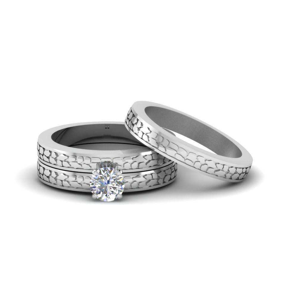 Round Cut Diamond Cheap Trio Wedding Ring Sets For Couples In 950