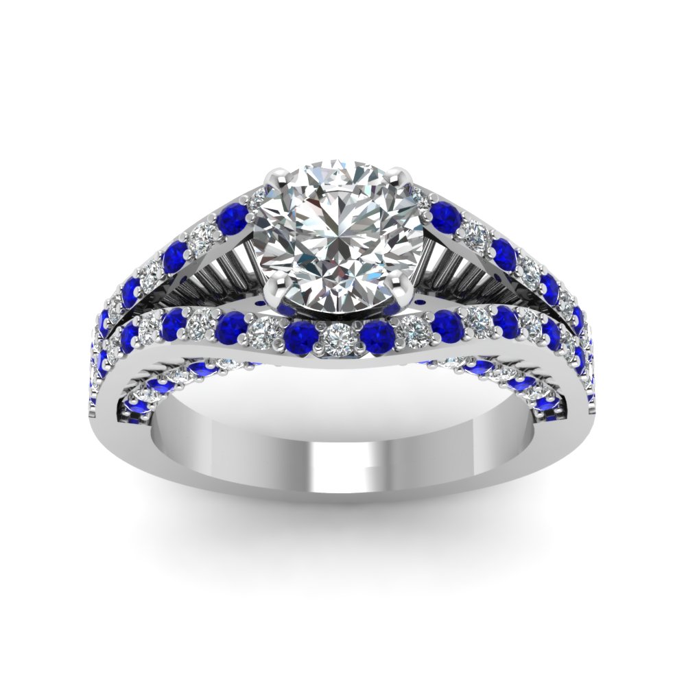 Contemporary Split Shank Diamond Engagement Ring With Sapphire In 14K ...