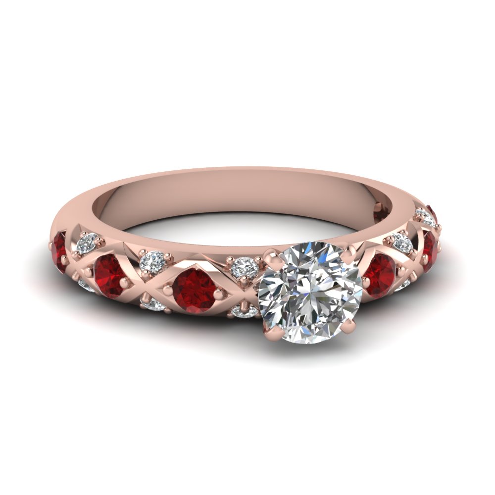 diamond solitaire with ruby side stones