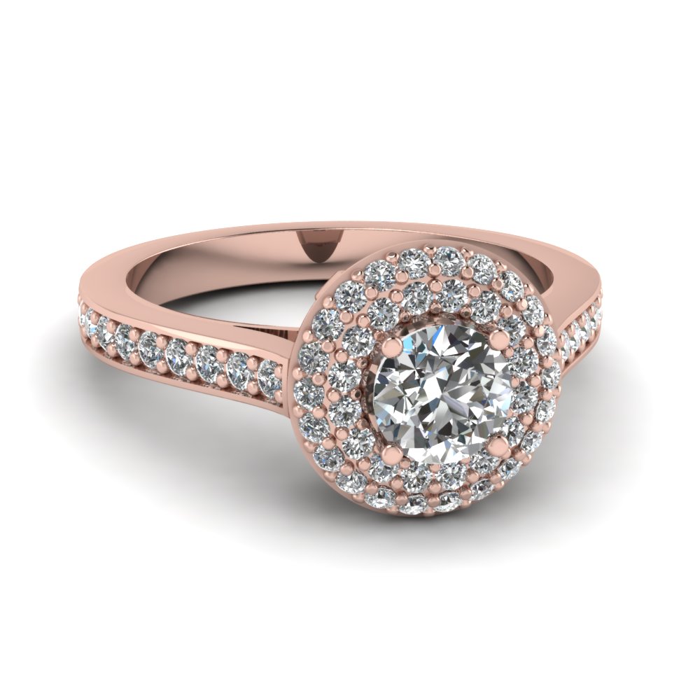 Round Cut Pavé Halo Style Engagement Ring - PureGemsJewels