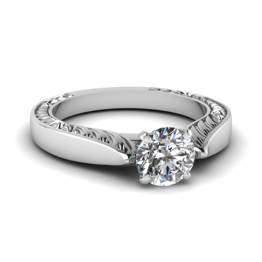 Tapered Solitaire Engraved Ring