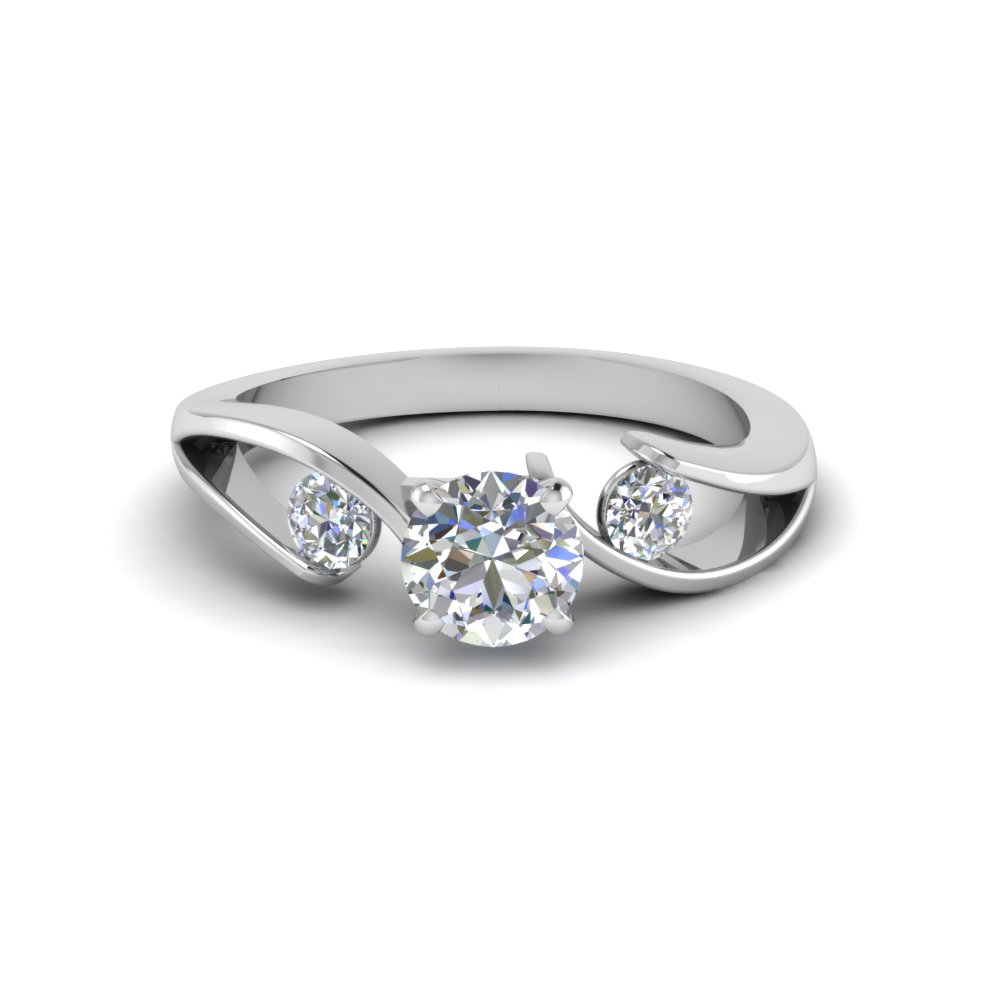 18K White Gold 3 Stone Wedding Ring Set