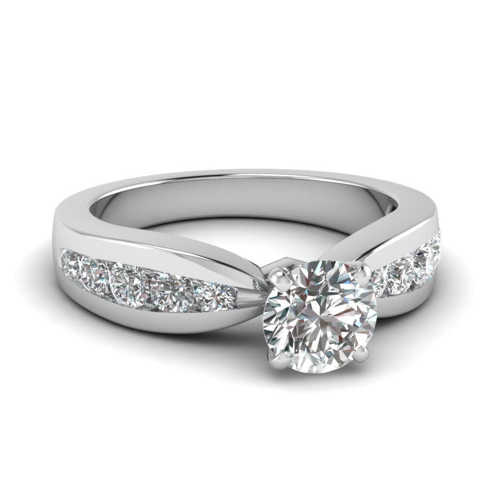 Tapered Channel Set Round Diamond Engagement Ring In 18K White Gold ...