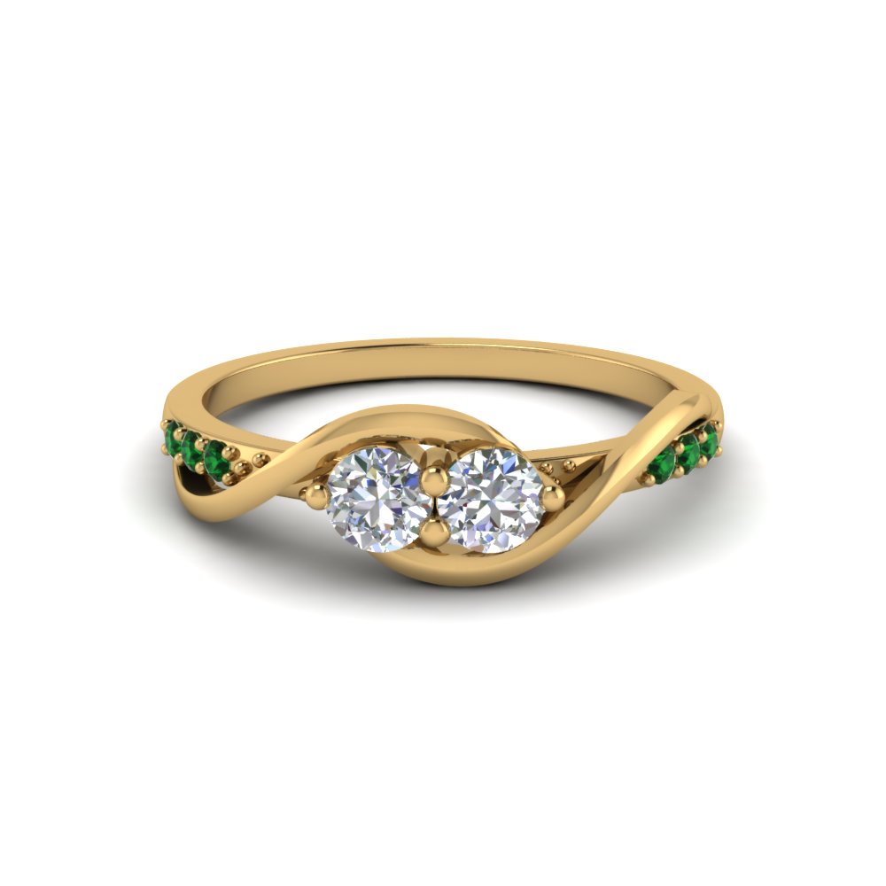 2 Stone Round Cut Emerald Ring