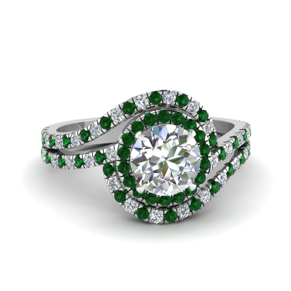 LADIES RING 0.65CT ROUND/GREEN EMERALD PEAR DIAMOND 14K WHITE GOLD LADIES RING 0.65CT ROUND/GREEN EMERALD PEAR DIAMOND 14K WHITE GOLD