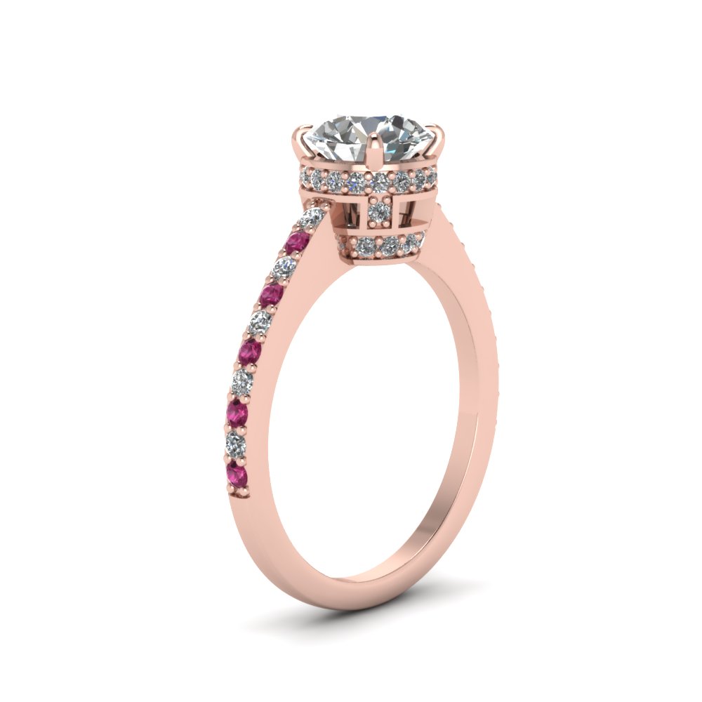 1.5 Carat Diamond Petite Crown Engagement Ring With Pink Sapphire In ...
