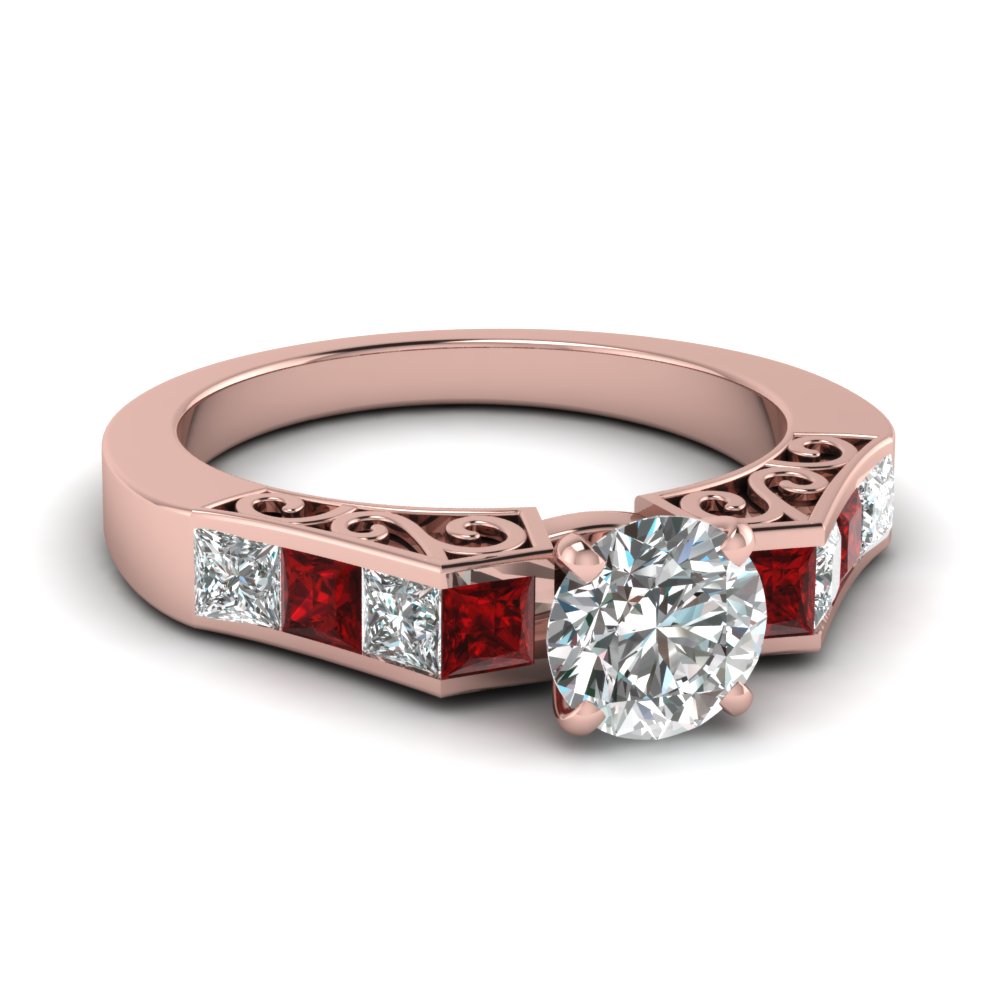 Channel Round Cut Ruby Diamond Ring