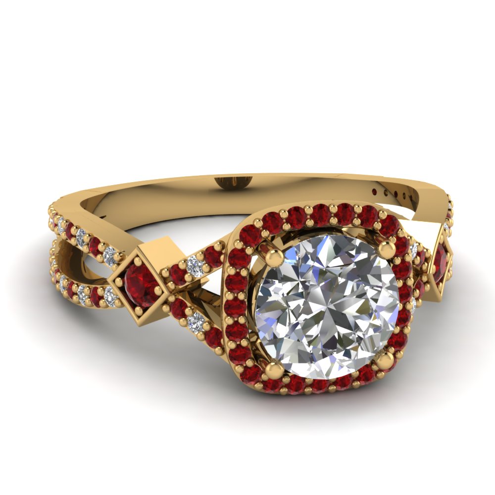 1.5Ct Round Cut Ruby & Diamond Vintage Engagement Ring 14K Yellow Gold Finish