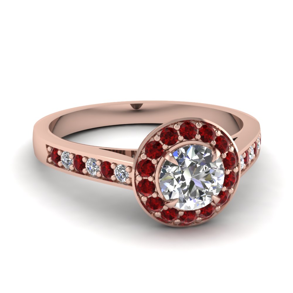 Round Cut Diamond Engagement Ring With Ruby In 14K Rose Gold